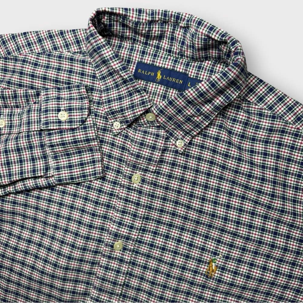 Ralph Lauren Men’s Large‎ Plaid Long Sleeve Button Up Shirt Cotton Flesh Pony